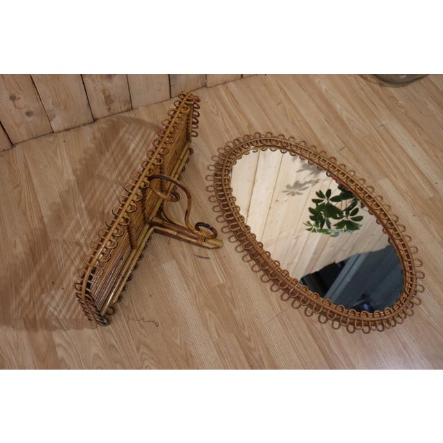 Mirror with Rattan Side Table in the style of Franco Albini, 1950, Set of 2 For Sale - Image 11 of 12