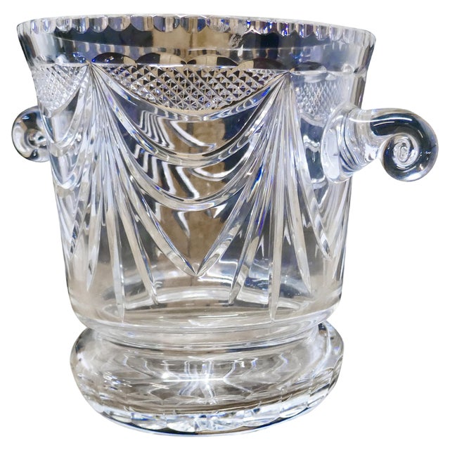 French Art Deco Hand Blown Cut Crystal Ice Bucket / Wine Cooler, 1920s For Sale