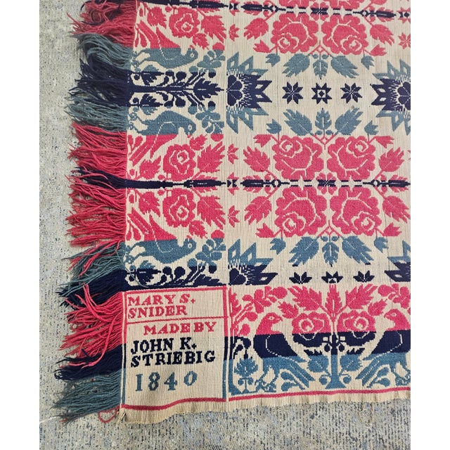1840s American Jacquard hand knotted Coverlet, Signed Mary S. Snider by John K. Striebig. Well maintained piece of history...