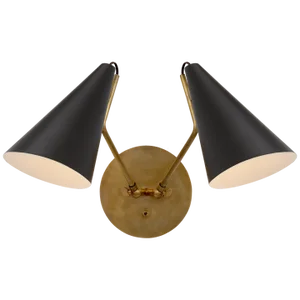 AERIN for Visual Comfort Signature Clemente Double Sconce in Hand-Rubbed Antique Brass with Matte Black Shades