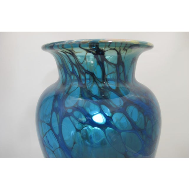 Tim Chilina Hand Blown Molten Blue Green Swirl Studio Art Glass Vase 15" For Sale In Portland, OR - Image 6 of 7