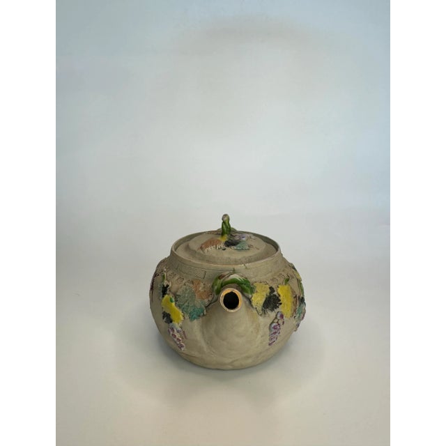 Vintage Japanese Bisque and Enamel Flora & Fauna Small Teapot by Banko, Multi Color For Sale - Image 10 of 12