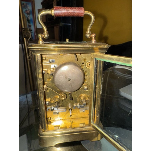 19th Century French Repeater Carriage Clock With Leather Handle For Sale - Image 9 of 9