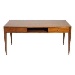 Vintage Walnut Desk with Brass Details, 1950s For Sale