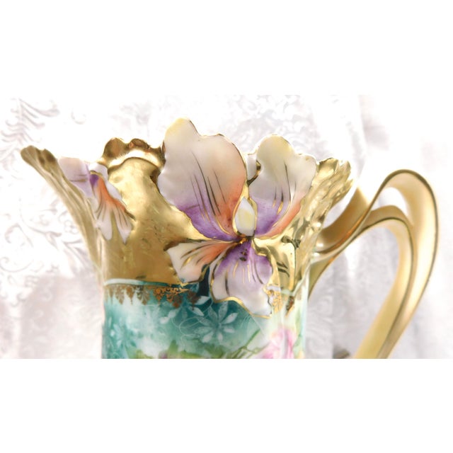 1940s Shaped Chocolate Pot With Dimensional Flower Details and No Lid For Sale - Image 4 of 8