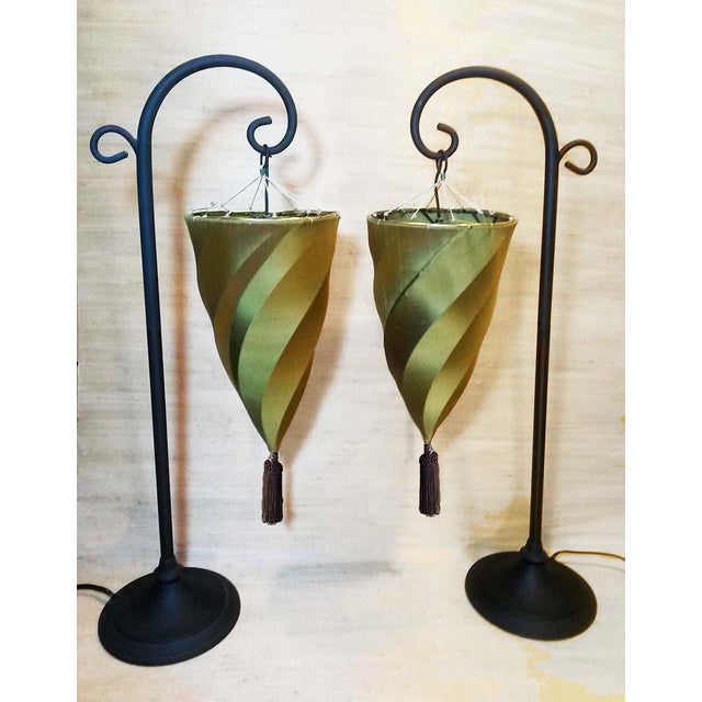 Contemporary Silk Cesendello Spiral Hanging Light Table Lamps A Pair