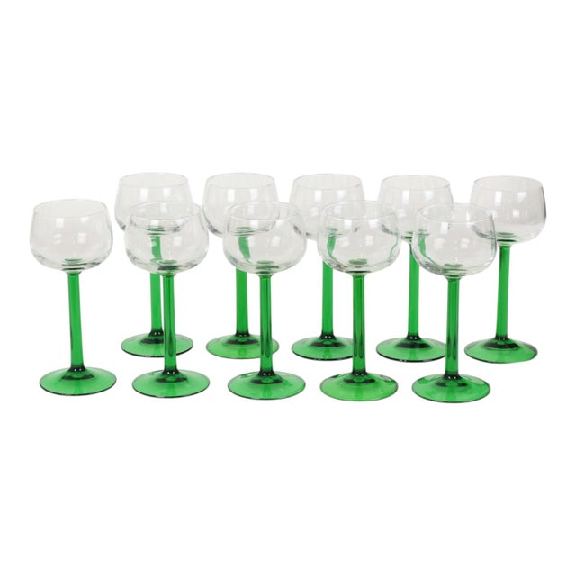 Vintage Alsace Wine Glasses with Green Stems from Luminarc, 1970s, Set of 10 For Sale - Image 9 of 18