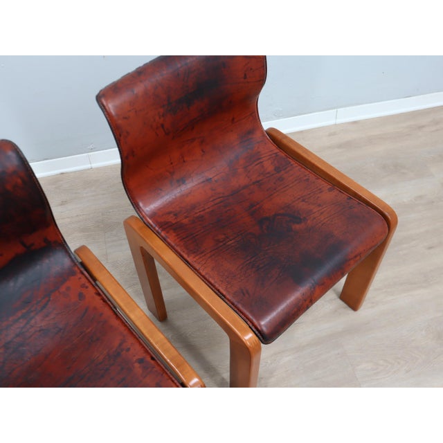 Curved Wood & Leather Chairs from Afra & Tobia Scarpa, 1970s, Set of 4 For Sale - Image 18 of 18