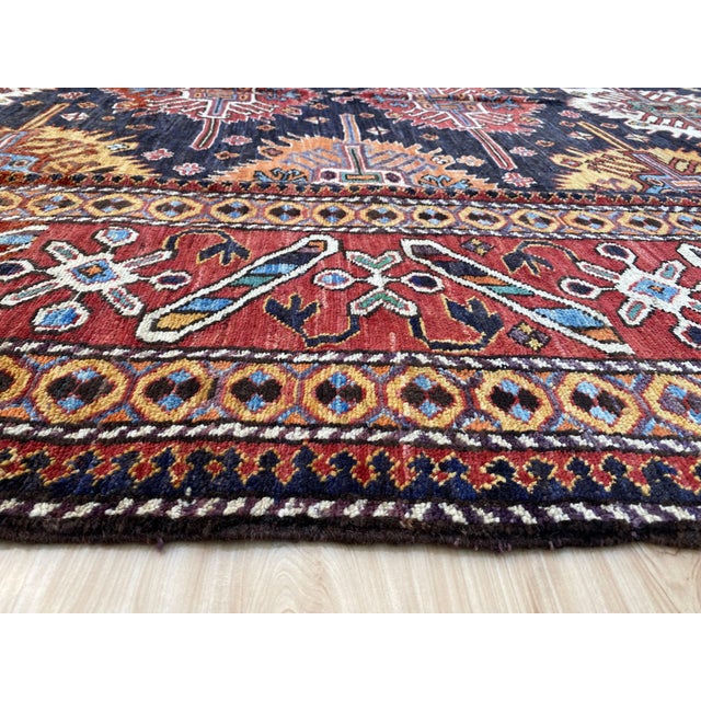 Navy Star Kazak Style Handmade Wool Rug 6x9 For Sale - Image 10 of 14