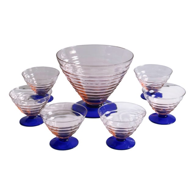Italian Art Deco Dessert Bowls / Coupes from Empoli, 1940s, Set of 7 For Sale