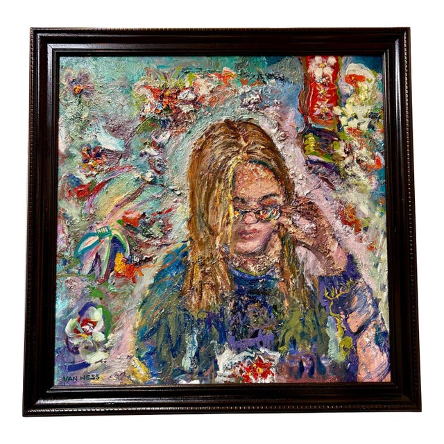 "The Girl With Kaleidoscope Eyes", Figurative Oil Painting, Abstract Art, Framed For Sale