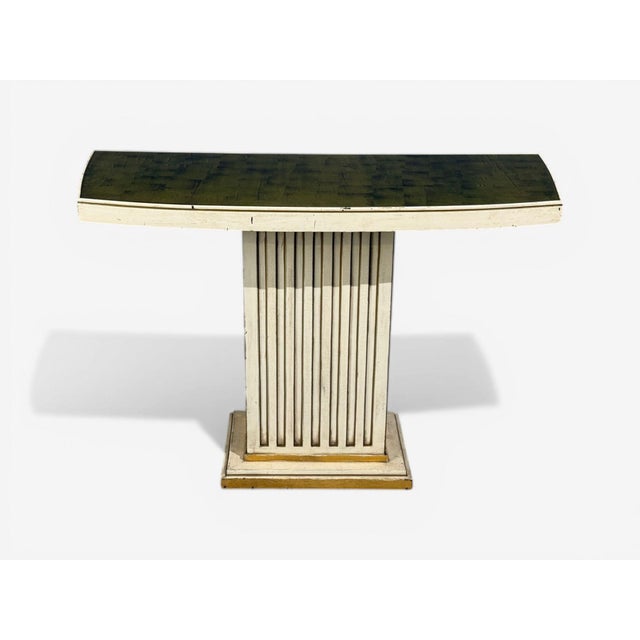 Pair Maison Jansen Painted and Eglomise Emerald Green Glass Top Console Tables For Sale - Image 11 of 14