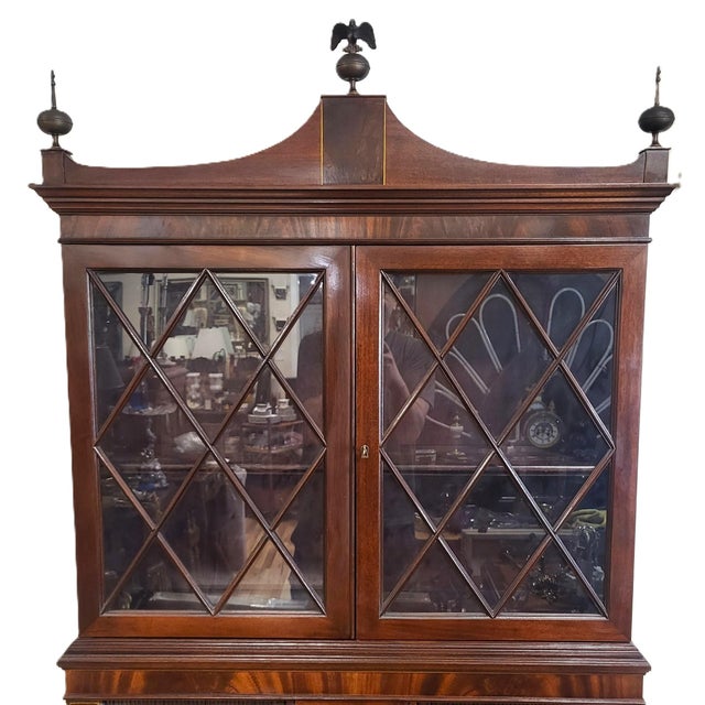 Antique 20th C American Hepplewhite Mahogany Tambour Door Secretary Desk Vitrine For Sale - Image 16 of 18