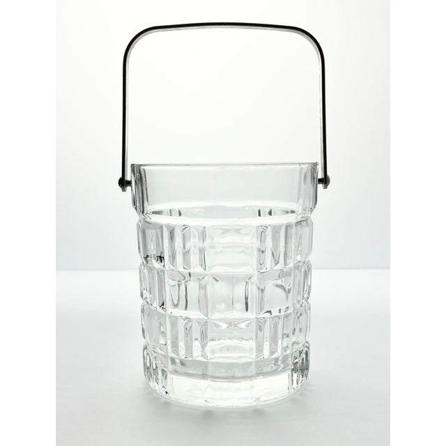 1980s Vintage Geometric Square Grid Plaid French Glass Ice Bucket 5 1/4” Barware Good vintage condition. No chips, cracks,...
