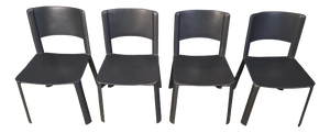 Vintage Black Leather Dining Chairs, Italy, 1980s, Set of 4