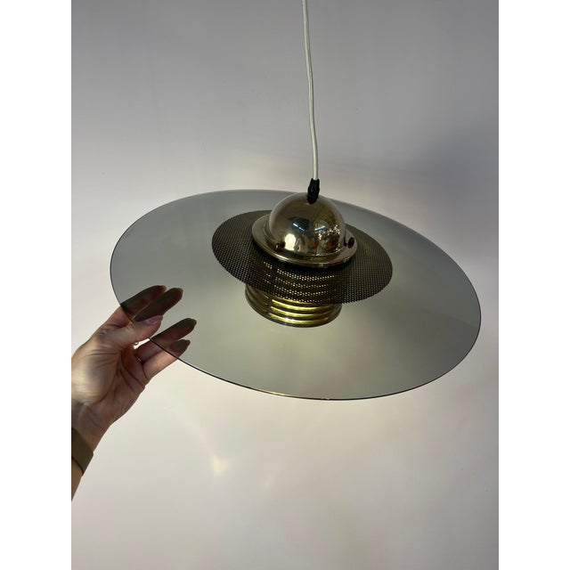 Pendant Lamp in Smoked Glass and Brass by Jan Eskil Eskilsson for Belid For Sale - Image 4 of 11