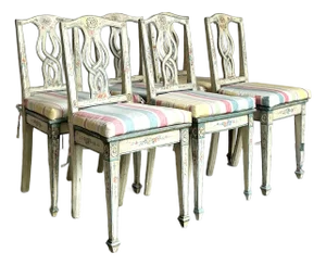 Vintage Regency Hand Painted Cane Dining Chairs - Set of 6