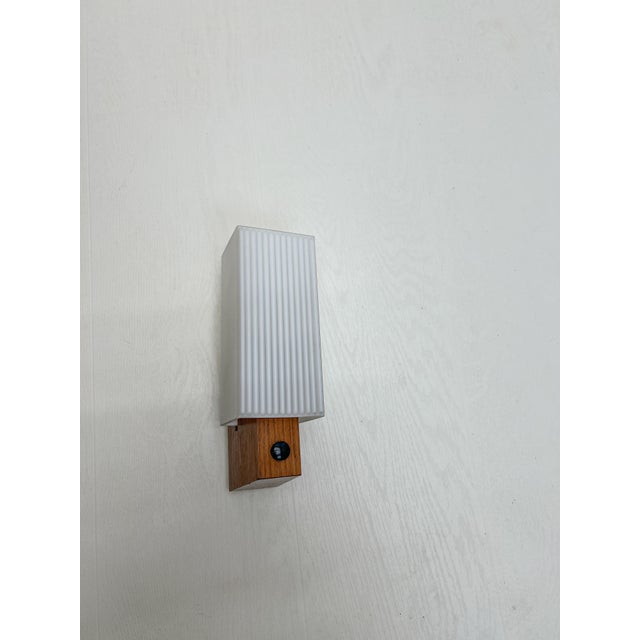 1960s Mid-Century Teak and Opaline Wall Lamp attributed to Bega, 1960s For Sale - Image 5 of 9