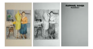 Late 20th Century "Seamstress I" Two Figurative Lithographs and Portfolio Cover by Raphael Soyer - Set of 3