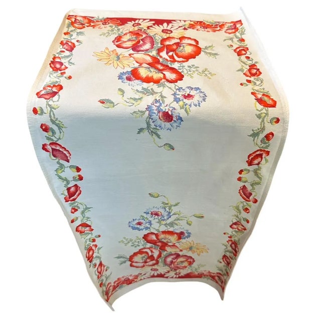Vintage Floral Linen Bar Towel: Red Poppies, Cottage Kitchen For Sale In Philadelphia - Image 6 of 7