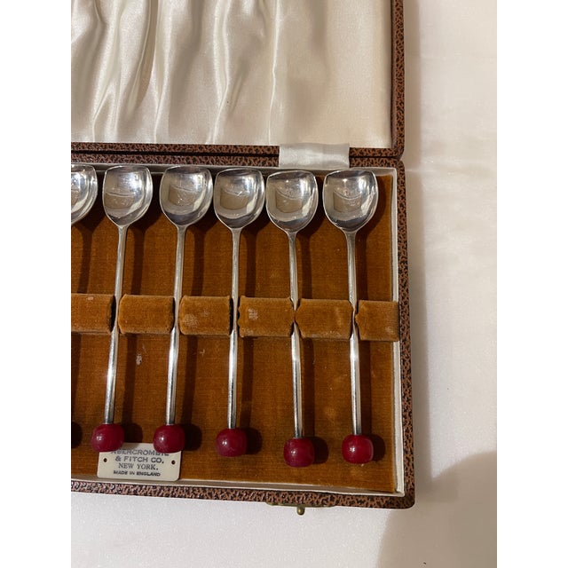 Abercrombie & Fitch 1950s Art Deco Abercrombie & Fitch Silverplated Cocktail Muddler Spoons - Set of 8 with box For Sale - Image 4 of 7
