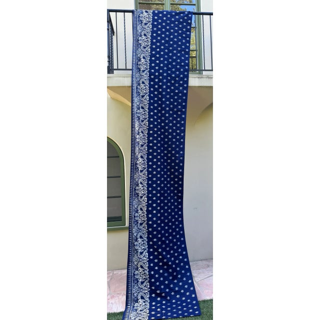 Beautiful bright indigo blue & cream cotton batik textile runner, in a long length that could be cut, seamed & made into a...