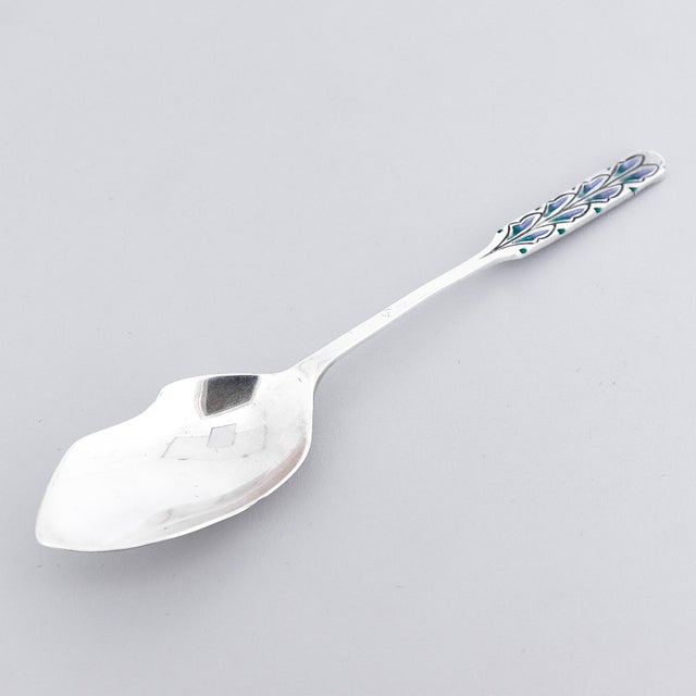 Art Deco Set 6 Liberty & Co. Sterling Silver & Enamel Demitasse Spoons by Bernard Cuzner For Sale - Image 3 of 17