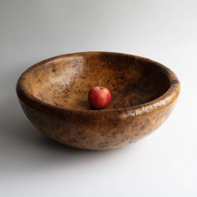 Large Vintage Turned Burl Oak Bowl, Table Centrepiece, Mid 20th Century For Sale - Image 10 of 14