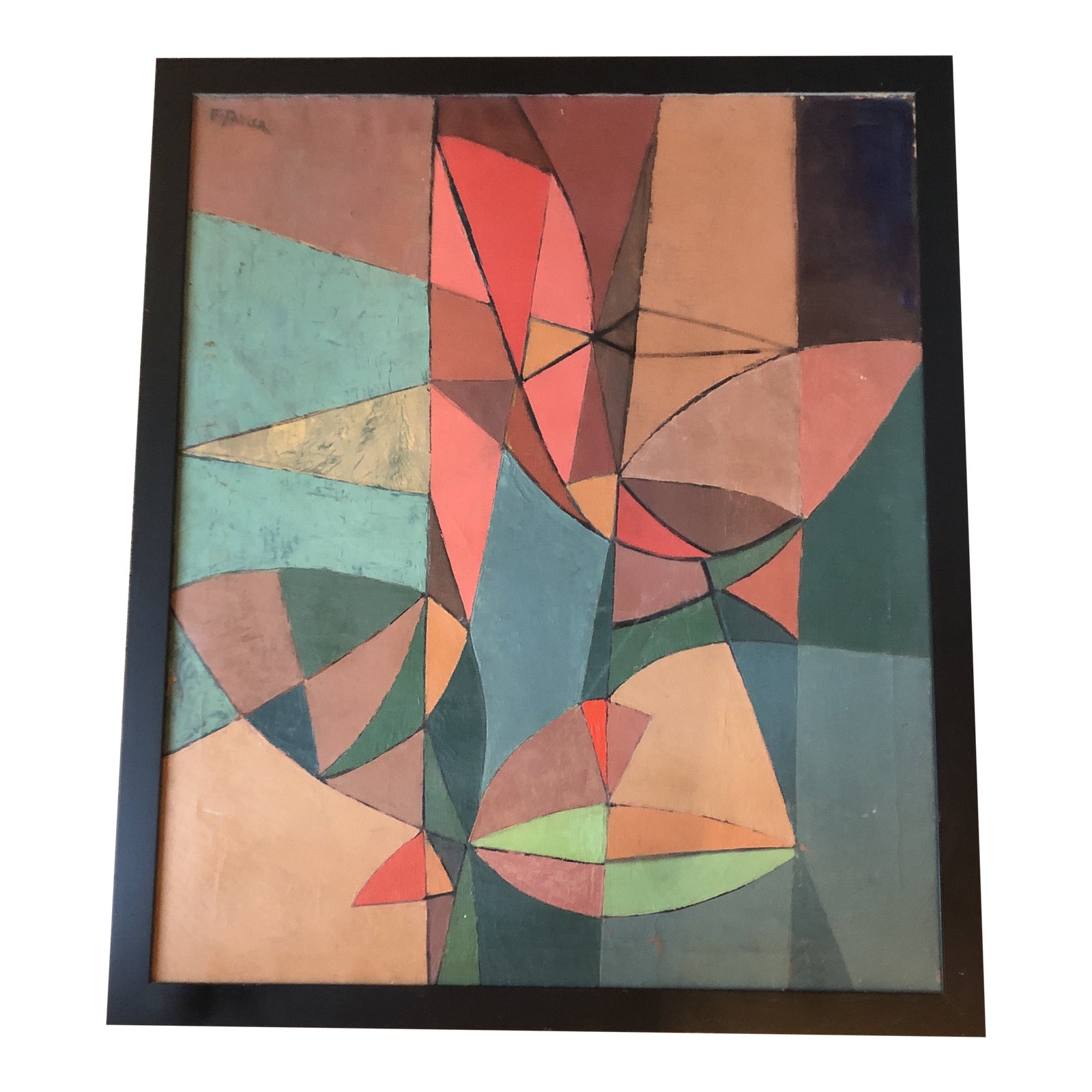 Vintage Large Original Geometric Abstract Painting Signed 1950’s Chairish