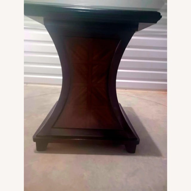 Large Dining Glass Table With Wooded Base For Sale In Tampa - Image 6 of 7
