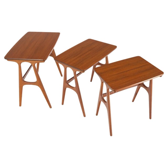 Set of Three Teak Danish Mid-Century Modern Nesting Stacking Tables For Sale - Image 13 of 13