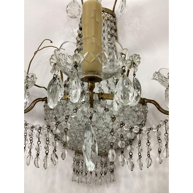 Pair of Vintage Italian Gilt Metal and Crystal Wall Sconces For Sale In Raleigh - Image 6 of 8