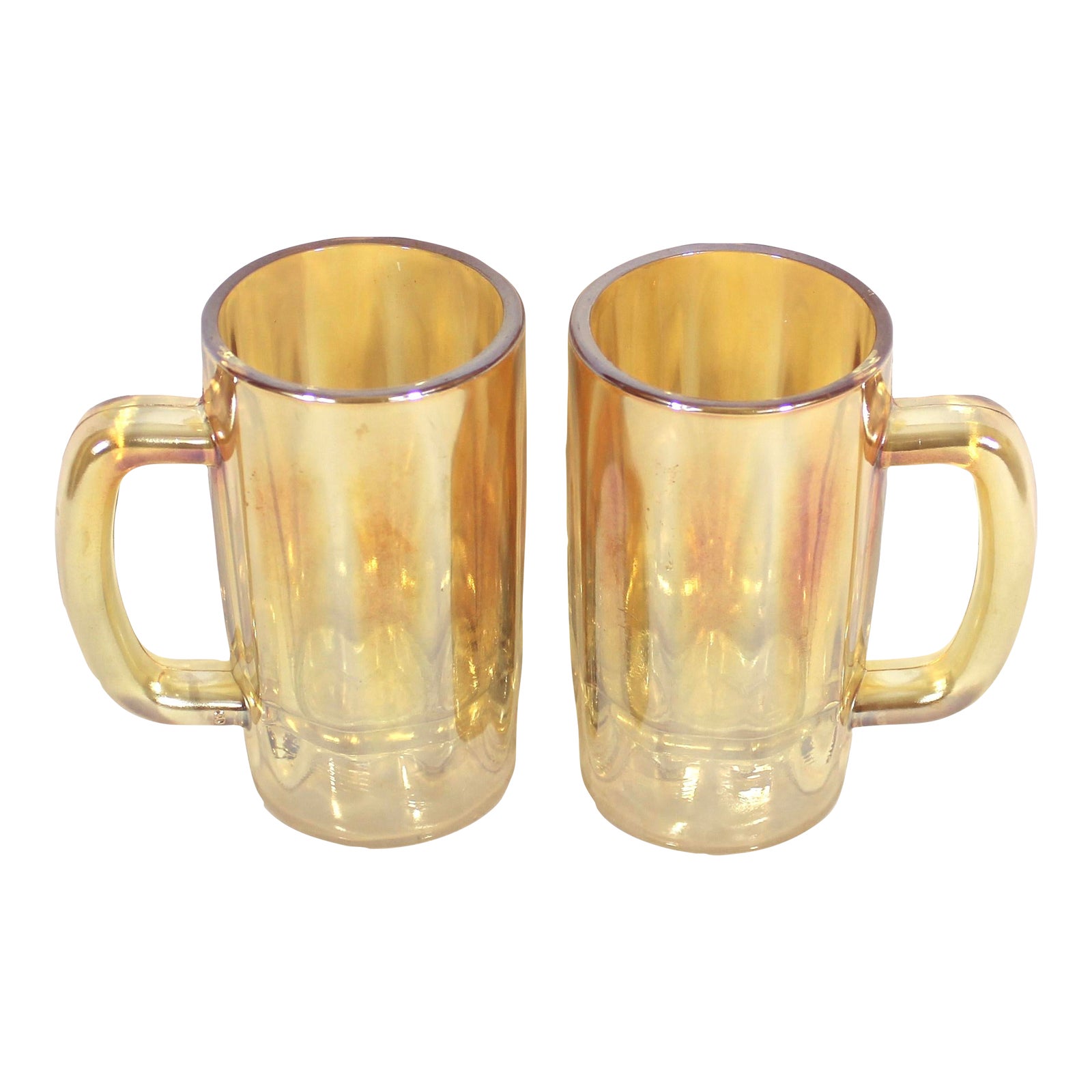 Pair of 1940s Golden Oxen Marigold Carnival Peach Depression Glass