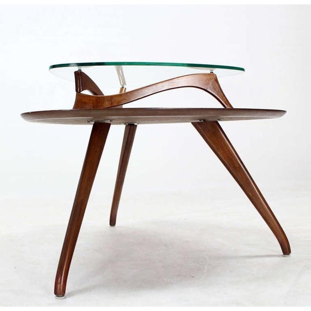 Pair of Organic Shape Rounded Triangle End Tables with floating Glass Tops MINT For Sale - Image 9 of 9