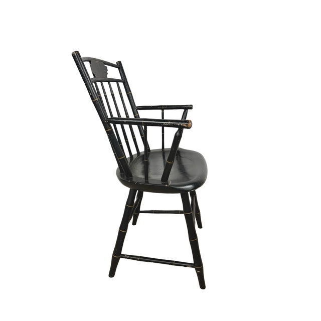 Hitchcock Vintage Black Painted Windsor-Style Armchair With Gold Pinstriping and Tablet Back For Sale - Image 4 of 12