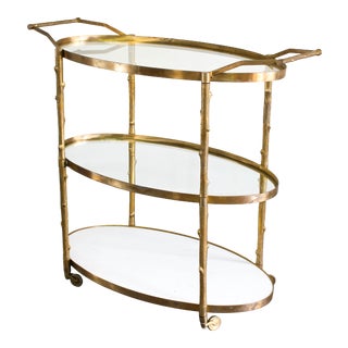 Vintage Brass Three Tiered Bar Cart For Sale