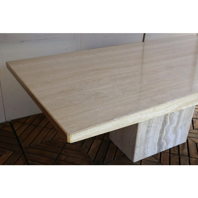 1980s Mid-Century Italian Postmodern Beige Travertine Dining Table by Stone International For Sale - Image 11 of 18