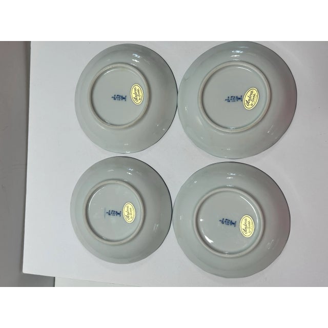 1970s Japanese Peacock Blue Floral Dessert Plates – Chinoiserie Style – Set of 4 For Sale - Image 9 of 10