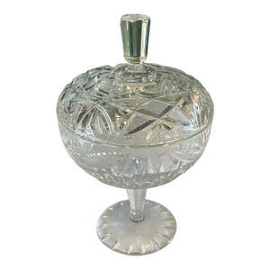 Mid-Century Glass Pedestal Candy Dish With Lid