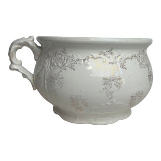 Chamber Pot, Embossed White With Gold Flowers and Bows, Homer Laughlin For Sale