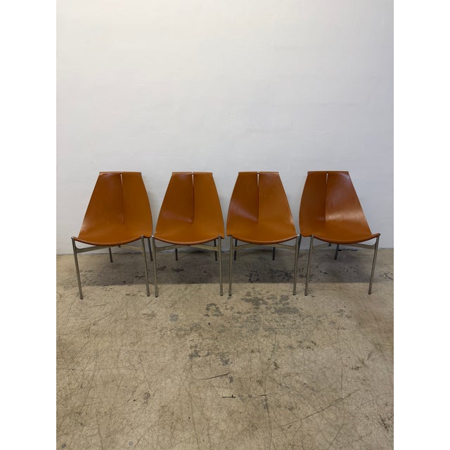 Metal Gordon Guillaumier Leather Sling Lyo Dining Chairs for Frag, Italy - Set of Four For Sale - Image 7 of 17