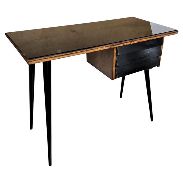 Mid-Century Italian Art Deco Style Walnut Burl Writing Desk with Glass Top by Paolo Buffa, 1950s For Sale - Image 11 of 11