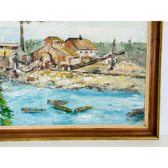 Vintage 1960s Impressionist Framed Grist Mill Oil Painting For Sale In Boston - Image 6 of 8