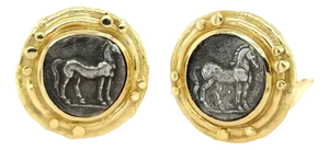 Late 20th Century Pair of 18k Piero Alessandro Fedi Ancient Coin Earrings.