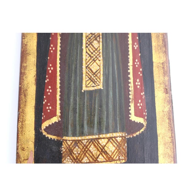 Wood Mid 20th Century Beautiful Christian Icon of Saint Barbara, Hand Painted Wood, 13.25"x6.5" For Sale - Image 7 of 8