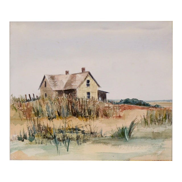Farmhouse by the Sea - Original Watercolor on Paper For Sale