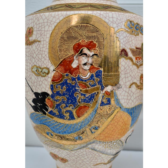 Antique Pair of Japanese Satsuma Moriage Ceramic Vase For Sale - Image 10 of 17