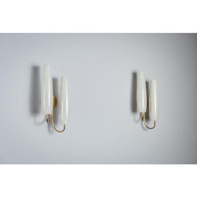 Mid-Century Modern Double Shades Sconces with Brass Details, 1960s, Set of 2 For Sale - Image 3 of 16