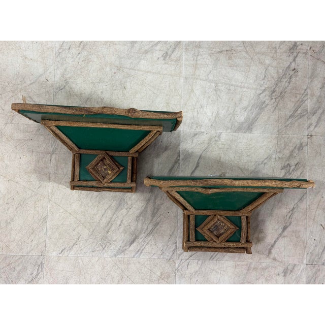 Rustic Folk Art Wall Brackets, a Pair For Sale - Image 9 of 9