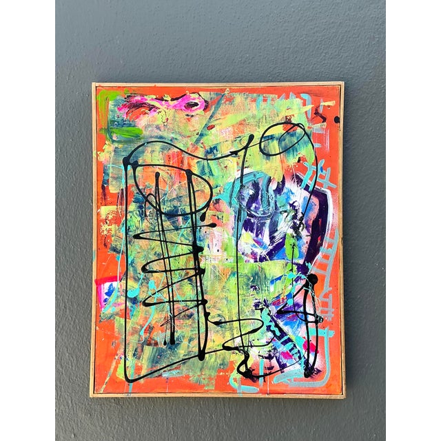 Imbue your space with striking color and dynamic energy with this vintage abstract oil painting on canvas. Drawing...